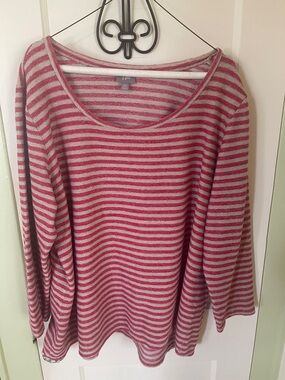 J. Jill Pink and Light Gray Striped Knit Top